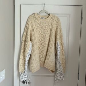 Storets Cream Cable Knit Sweater with Striped Accents